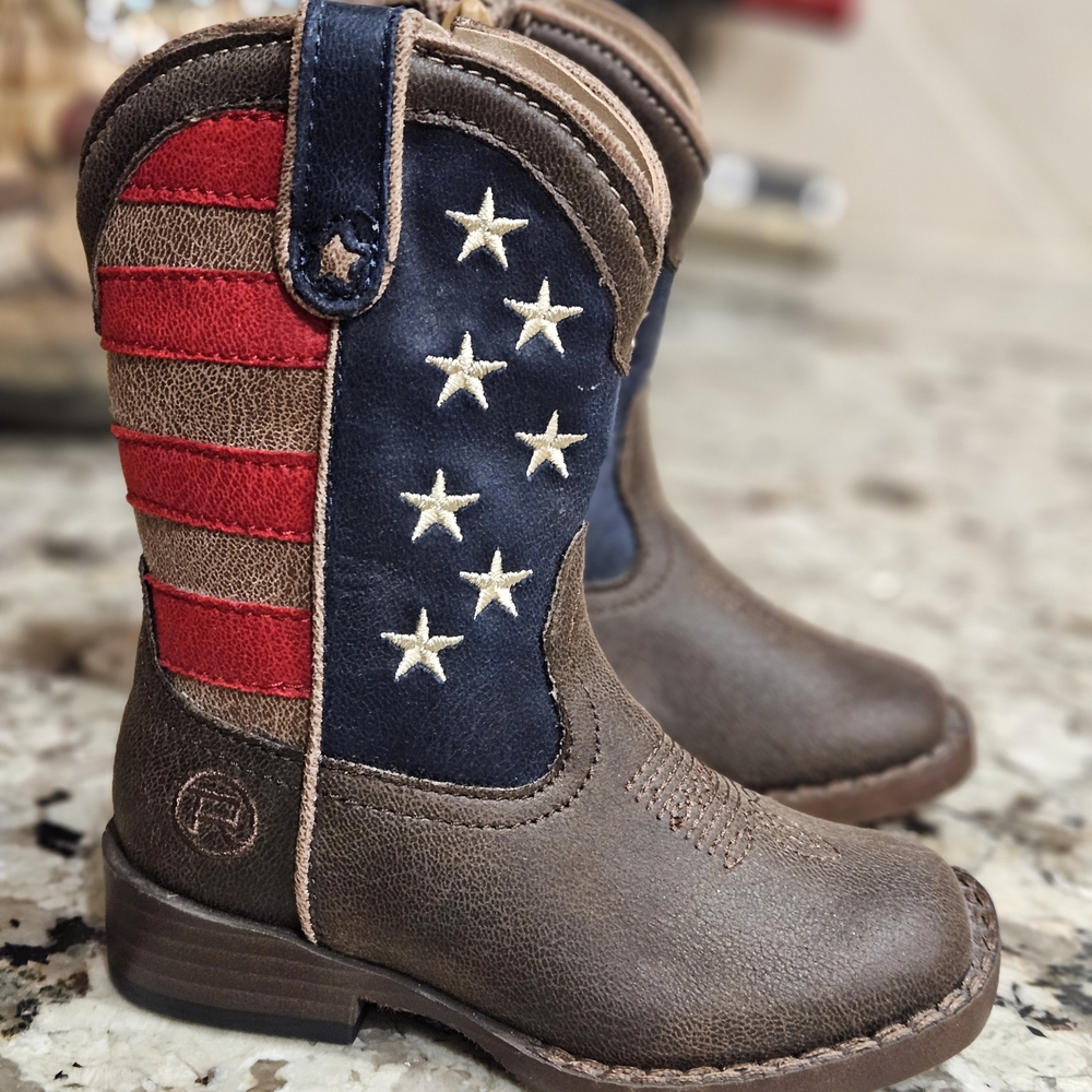 Roper Brown Cowboy Boots with Flag Accents - Picture 2 of 6